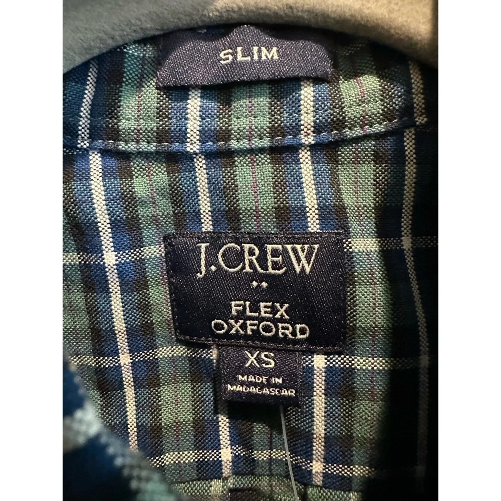 J.Crew Slim Flex Oxford Mens Plaid Button-Down‎ Shirt Size XS Green Navy